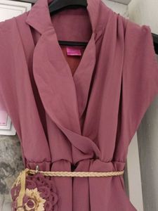 Elegant Mauve Wrap Dress with Belt jumpsuit