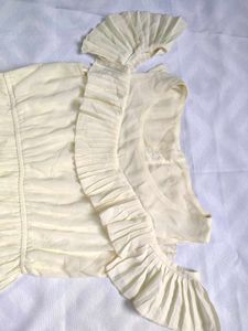 Cream Pleated Ruffle Dress