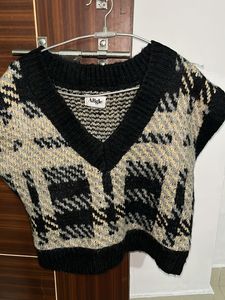 Cropped Black Vest Sweater