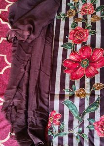 unstitched wine cotton suit with chiffon duppata