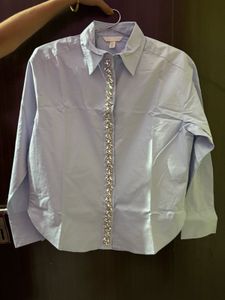 Light Blue Embellished Button Down Shirt
