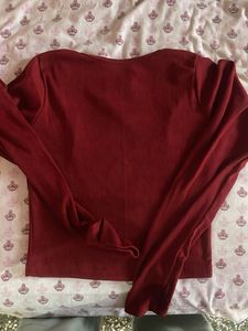 Ribbed Lace Trim Square Neck Top