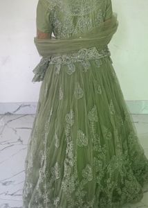 Sage Green &amp; Silver Embroidered Gown