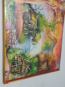 Framed Waterfall Landscape Painting