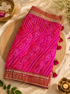 Stunning Pink Bandhani Chiffon Saree