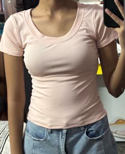 Soft Pink Ribbed Short Sleeve Top