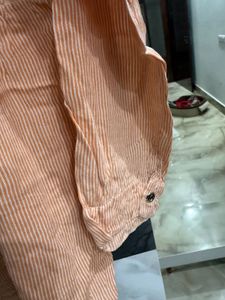 Embroidered Orange Striped Kurta