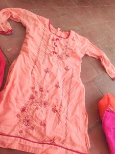 Peach Embroidered Kurta sets