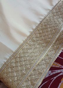 Elegant Cream/Beige Solid  Chiffon Sari with Embel