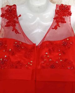 red chiffon gown