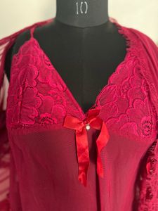 Elegant Burgundy Lace Nightgown Set