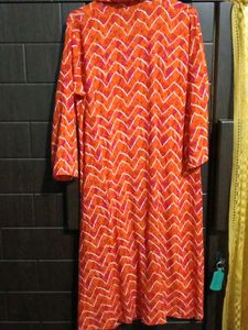 Vibrant Orange Chevron Print Kurta