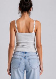 Grey Ribbed Tank Top with Logo Straps
