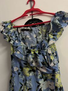 Blue Floral Off-Shoulder Dress