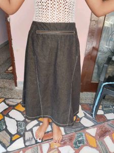 Dark Wash Denim A-Line Skirt with Zip