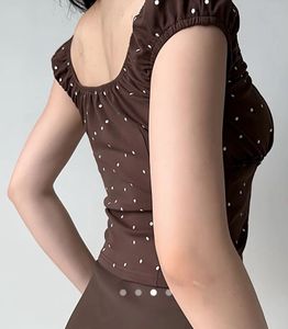 Brown Polka Dot Crop Top