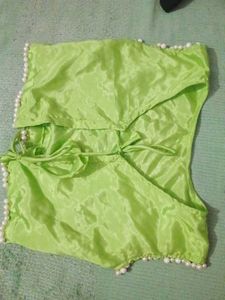 Lime Green Silk Blouse with Pearl Embellishments