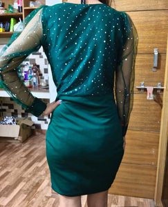 Sparkly Mesh Sleeve V-Neck Dress