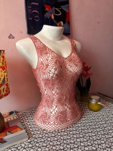 y2k beaded pink crochet tank top