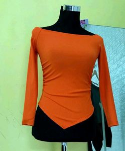 Tangerine Off-Shoulder Asymmetrical Top