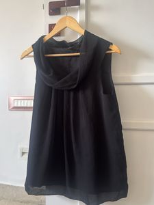 Elegant Black Sleeveless Cowl Neck Top