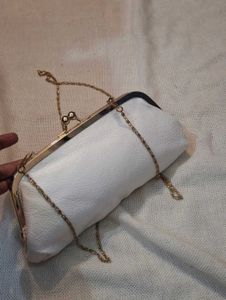 Chic White Prada Clutch with Gold Chain