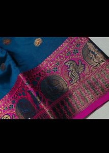 Stunning Teal Saree with Pink Border