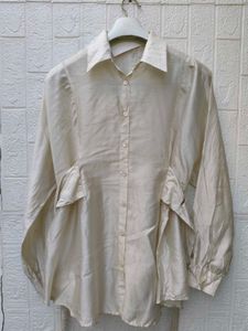 Korean Pintrest Cream Button-Up Collared Shirt