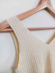 Cream Ribbed V-Neck Tank Top