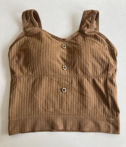 Ribbed Crop Tank Top with Star Buttons