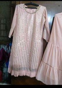 Sparkly Pink Kurta Set with Sharara Pants