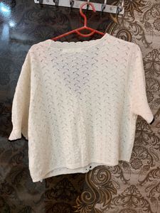 Cream Knit Cropped Cardigan