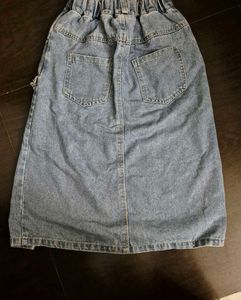Light Wash Denim Skirt with Frayed Hem