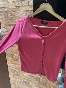 Pink Ribbed Button-Up Crop Top
