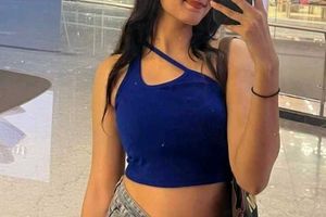 Blue One-Shoulder Cutout Crop Top