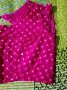 Gorgeous Designer Pink Mirror Work Blouse