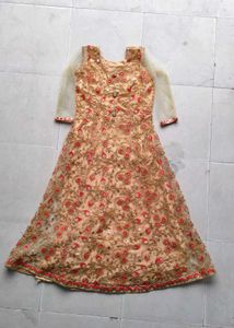 Very Beautiful Heavy Work Golden Gown With Shrug