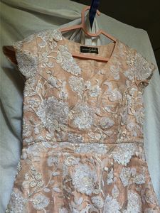 Designer Peach Embroidered Mini Dress