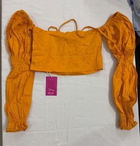 Mustard Puff Sleeve Crop Top