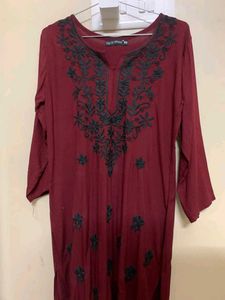 Maroon Embroidered Kurta in size S