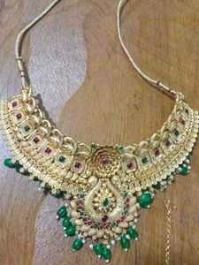Gold With Green Drop Bridal Jewellery Set