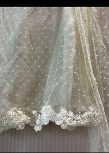 Sheer Polka Dot Blouse with Lace Trim