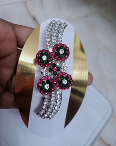 Hair Clip Rani , Green And White Colour Stone