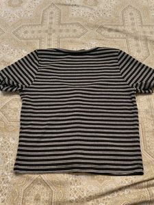 Madame Stripped Button-Up Cropped Top