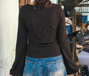 Black Square Neck Ribbed Top