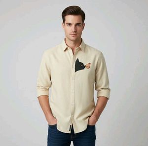 Cream Black Cat Full Sleeves Shirt