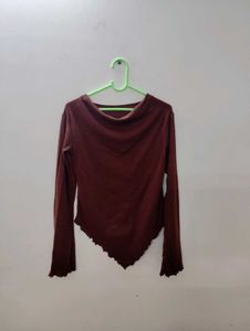 Maroon Ribbed Asymmetrical Top✨