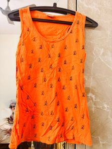 Orange Eiffel Tower Print Tank Top