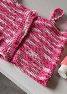 Crocheted Pink &amp; White Striped Tank Top