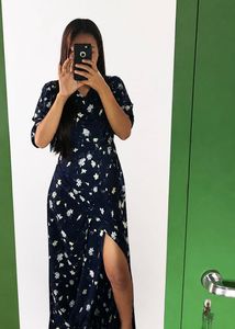 Navy Floral Print Wrap Maxi Dress